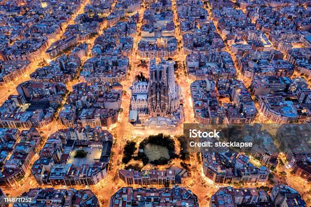 Barcelona Aerial View From The High Stock Photo - Download Image Now - Barcelona - Spain, Spain, Aerial View