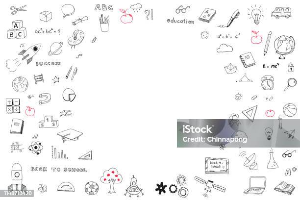 Childrenâs Childhood Creative Idea And School Education Success Concept With Studentâs Hand Drawing Doodle On White Wall Background With Blank Copyspace Stock Photo - Download Image Now