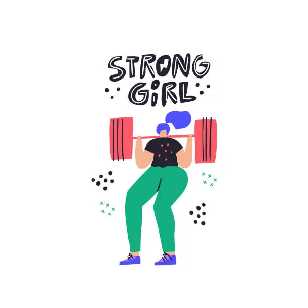 Vector illustration of Sportswoman with motivational ink brush slogan