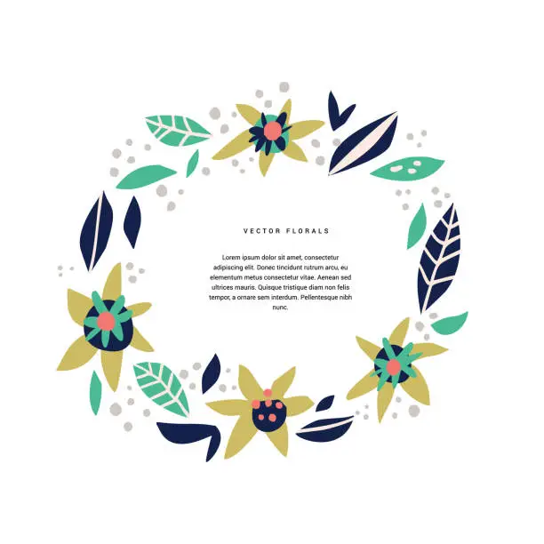 Vector illustration of Botanic text circle hand drawn vector template