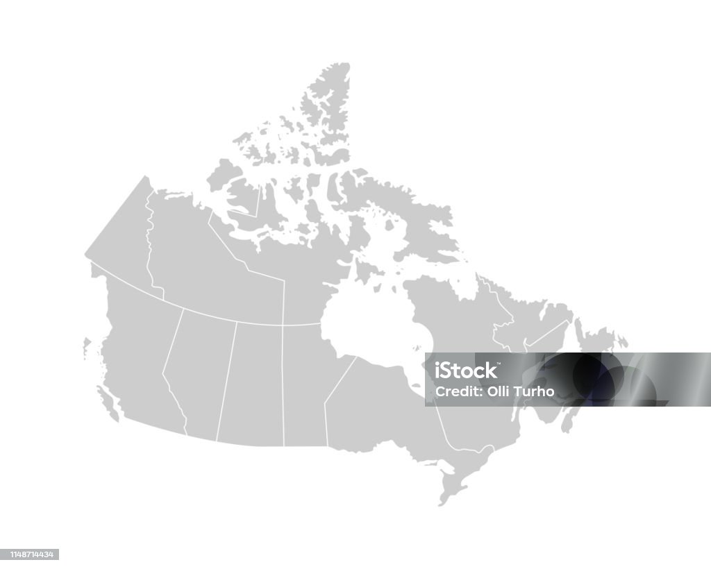 加拿大簡化的行政地圖的向量被隔絕的例證。省 (地區) 的邊界。灰色剪影。白色輪廓 - 免版稅加拿大圖庫向量圖形