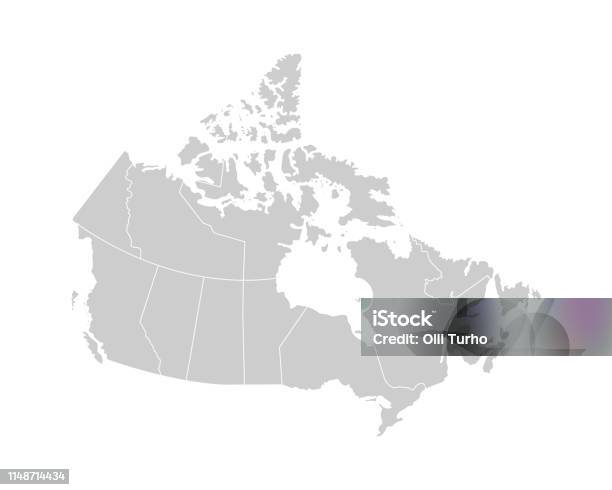 加拿大簡化的行政地圖的向量被隔絕的例證省 的邊界灰色剪影白色輪廓向量圖形及更多加拿大圖片 - 加拿大, 地圖, 矢量圖
