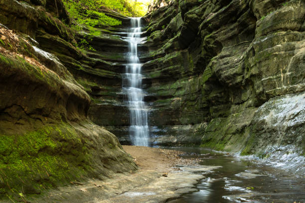 french canyon, starved rock state park, illinois. - natural land state imagens e fotografias de stock