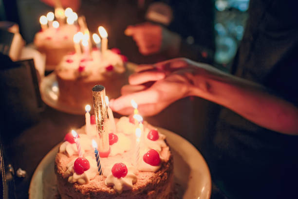 istock Birthday cake with candles, bright 1148721395
