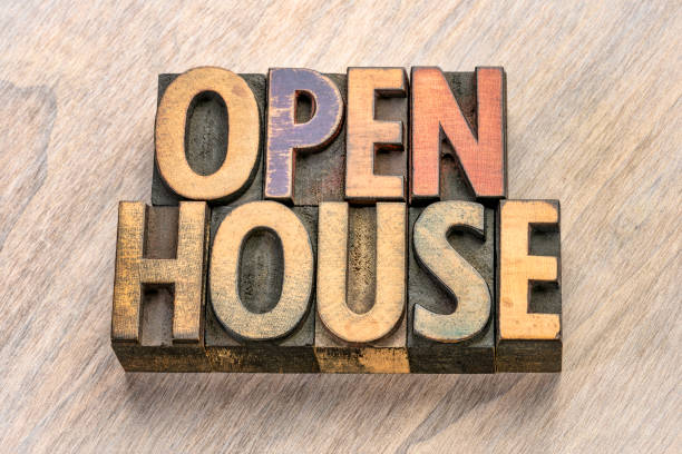 open house word abstract in wood type