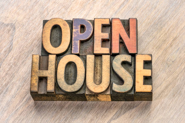 open house word abstract in wood type open house word abstract in vintage letterpress wood type printing blocks model home photos stock pictures, royalty-free photos & images