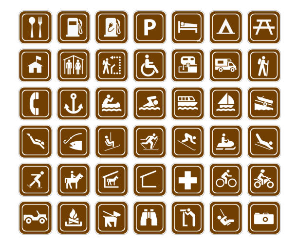 stockillustraties, clipart, cartoons en iconen met tekenen bruine lay-out - beschermd natuurgebied