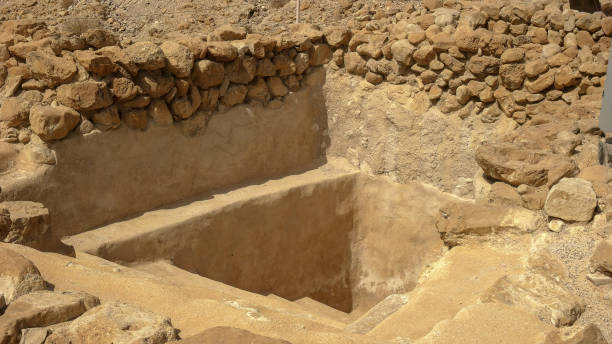 shot of a ritual bath at qumran, israel shot of a ritual bath at qumran near the dead sea, israel dead sea scrolls stock pictures, royalty-free photos & images