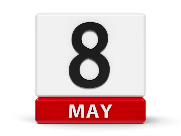 calendario cubi 8 maggio - may calendar month three dimensional shape foto e immagini stock