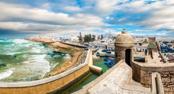 Essaouira landscape Essaouira, Morocco - April 28, 2019: Landscape with old fortress and fishing port of Essaouira, Morocco essaouira stock pictures, royalty-free photos & images