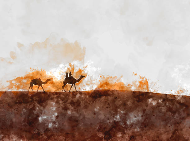istock Camels walking across the sand dune 1148735018