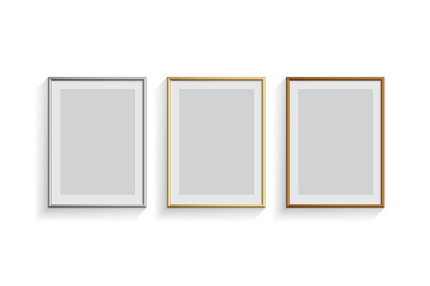 istock Rectangle silver, golden and bronze picture or photo frames set isolated on white background. Vector design elements. 1148735112