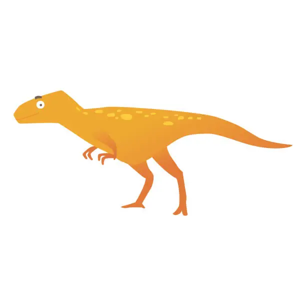 Vector illustration of A cute predatory brown dinosaur or dino in a cartoon flat style.