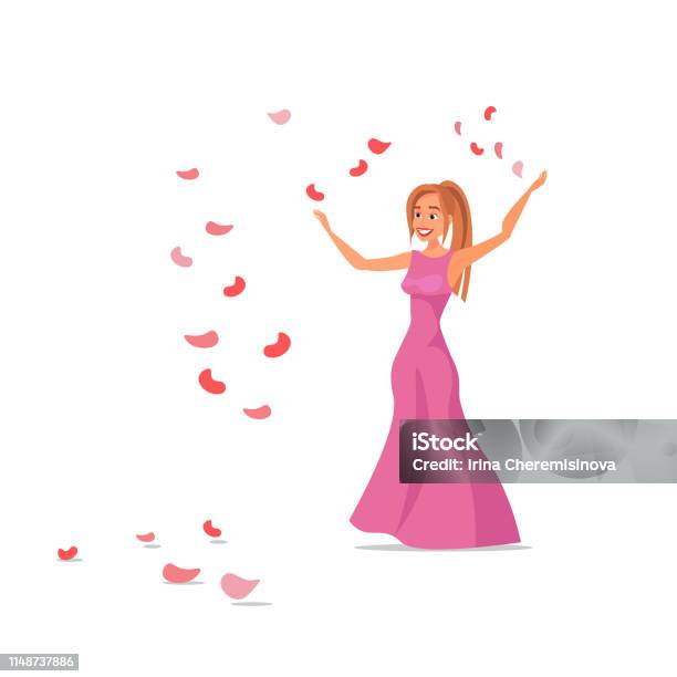 Girl In Pink Dress Flat Vector Illustration Stock Illustration - Download Image Now - Adult, Adults Only, Art