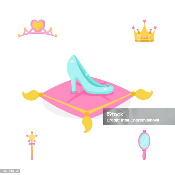 Princess Accessories Vector Illustrations Set Stock Illustration - Download Image Now - Magic Wand, Mirror - Object, Princess