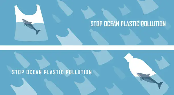 Vector illustration of Stop Ocean Plastic Pollution!