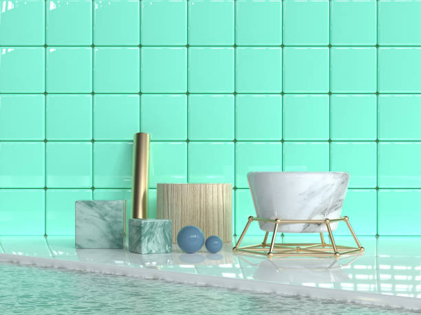 istock green wall tile glossy/shiny abstract group geometric shape set marble texture gold wood texture 3d rendering 1148739674