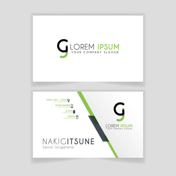 Simple Business Card with initial letter CJ rounded edges with green accents as decoration. Simple Business Card with initial letter CJ rounded edges with green accents as decoration. crystal letter j stock illustrations