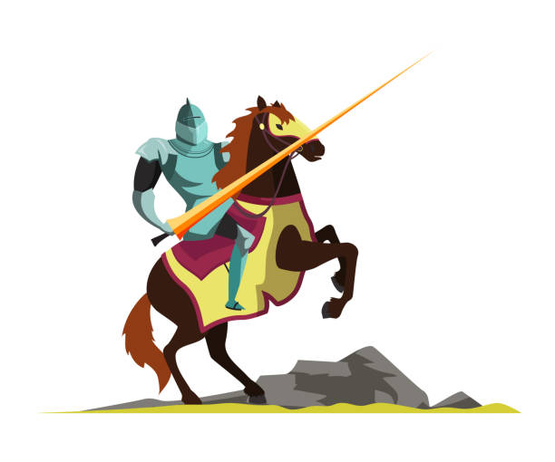 ritterattacke auf pferdevektor-illustration - weapon spear medieval lance stock-grafiken, -clipart, -cartoons und -symbole