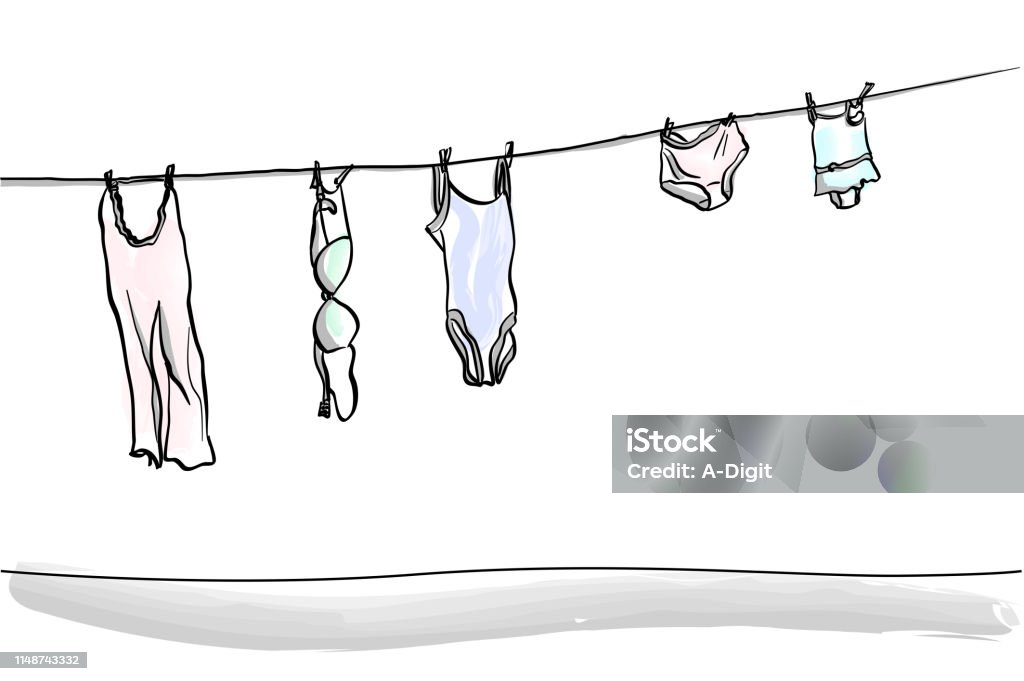 Clothes Line Bathing Suits Summer clothes drying on a clothes line outside Clothesline stock vector