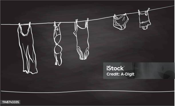 Clothes Line Bathing Suits Chalk Drawing Stock Illustration - Download Image Now - Clothesline, Clothing, Chalk Drawing