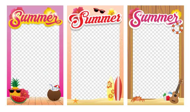Vector illustration of summer photo frame theme design set