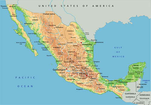 Mexico Mapbasic High Detailed Mexico Physical Map With Labeling Stock Illustration ...