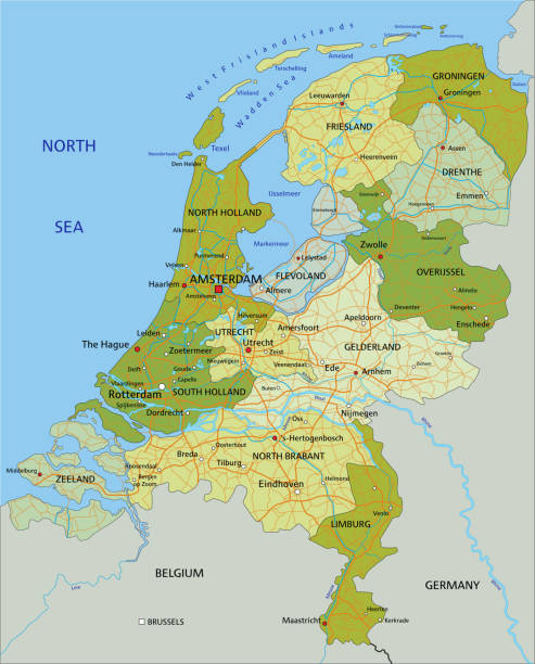 stockillustraties, clipart, cartoons en iconen met zeer gedetailleerde bewerkbare politieke kaart van nederland. - groningen