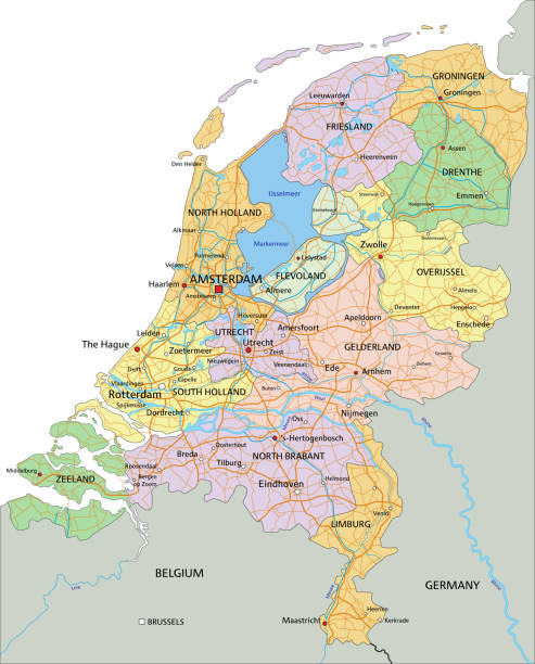stockillustraties, clipart, cartoons en iconen met nederland-zeer gedetailleerde bewerkbare politieke kaart. - groningen