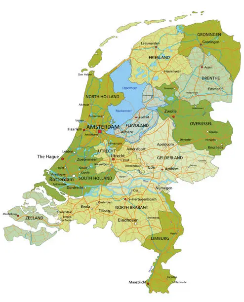 Vector illustration of Highly detailed editable political Netherlands map.