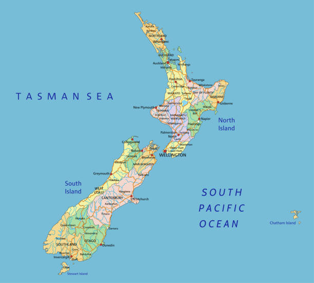 New Zealand - Highly detailed editable political map with labeling. New Zealand - Highly detailed editable political map with labeling. Organized vector illustration on seprated layers. auckland region stock illustrations