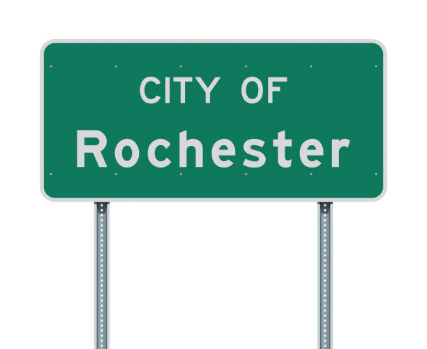 stadt rochester straßenschild - ortsschild freisteller stock-grafiken, -clipart, -cartoons und -symbole