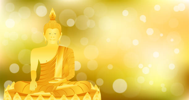 istock monk phra buddha sitting meditation on gold lotus base for pray concentration composed release. colorful background. vector illustration eps10 1148756148