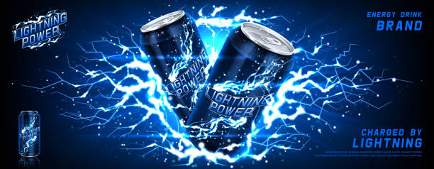 baner reklamowy z napojami energetycznych - drink energy drink can isolated stock illustrations