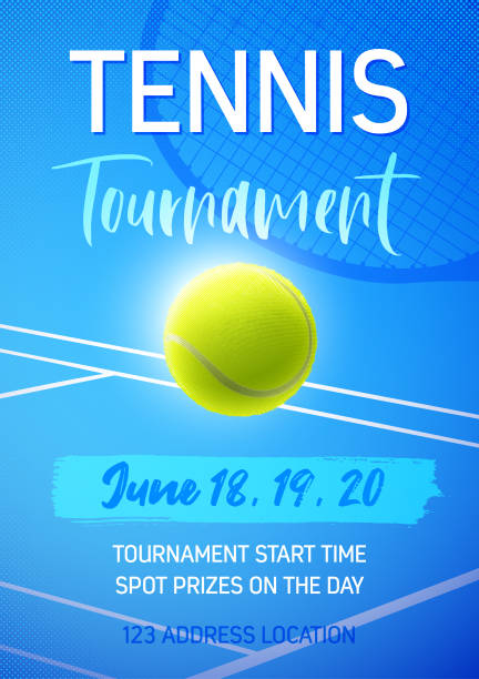 ilustraciones, imágenes clip art, dibujos animados e iconos de stock de cartel de torneo de tenis - torneo de tenis