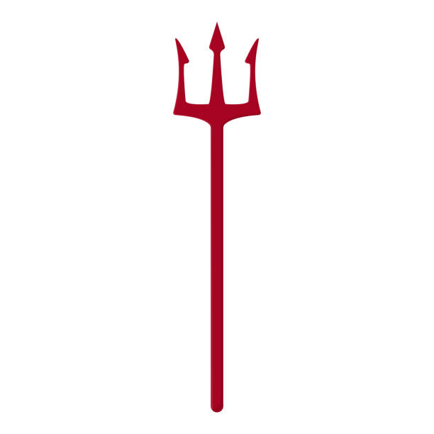 Red trident isolated on white background. Devil, neptune trident. Cartoon style. Clean and modern vector illustration for design, web. Red trident isolated on white background. Devil, neptune trident. Cartoon style. Clean and modern vector illustration for design, web. cartoon of the devils pitch fork stock illustrations