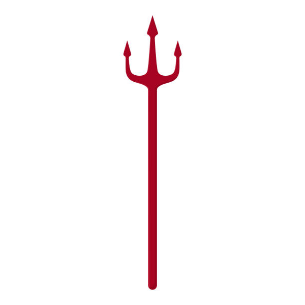 Red trident isolated on white background. Devil, neptune trident. Cartoon style. Clean and modern vector illustration for design, web. Red trident isolated on white background. Devil, neptune trident. Cartoon style. Clean and modern vector illustration for design, web. neptune fork stock illustrations