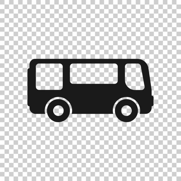 stockillustraties, clipart, cartoons en iconen met schoolbus icoon in transparante stijl. autobus vector illustratie op geïsoleerde achtergrond. coach transport business concept. - busje
