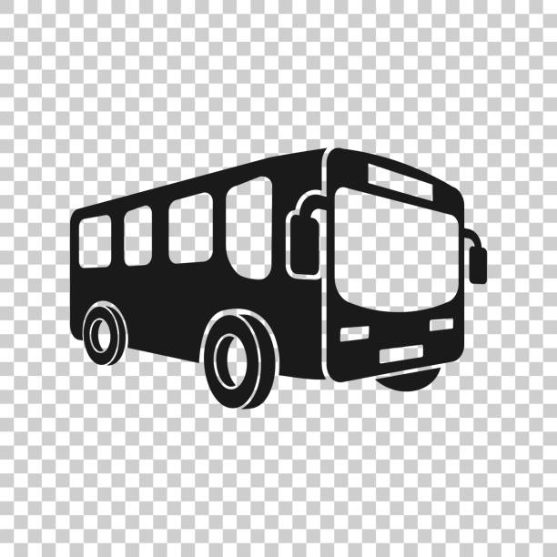 ilustrações de stock, clip art, desenhos animados e ícones de school bus icon in transparent style. autobus vector illustration on isolated background. coach transport business concept. - bus coach bus travel isolated