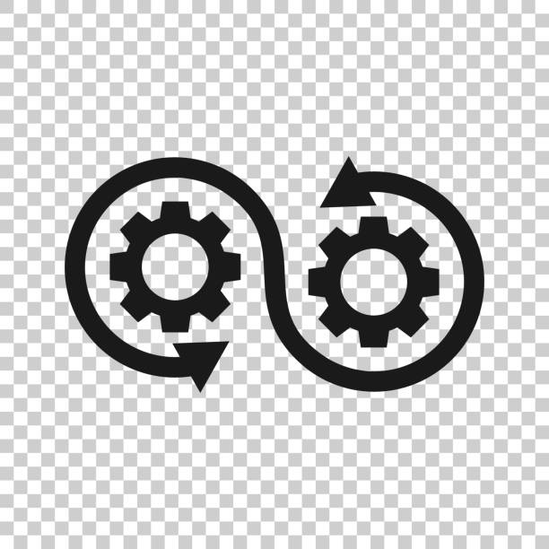 ilustrações de stock, clip art, desenhos animados e ícones de development icon in transparent style. devops vector illustration on isolated background. cog with arrow business concept. - computer repairing work tool clipping path