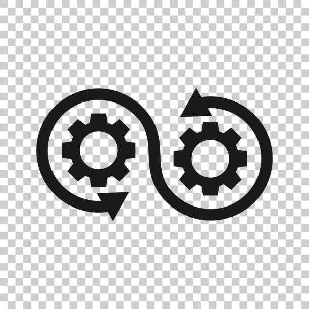 Development icon in transparent style. Devops vector illustration on isolated background. Cog with arrow business concept. Development icon in transparent style. Devops vector illustration on isolated background. Cog with arrow business concept. agility stock illustrations