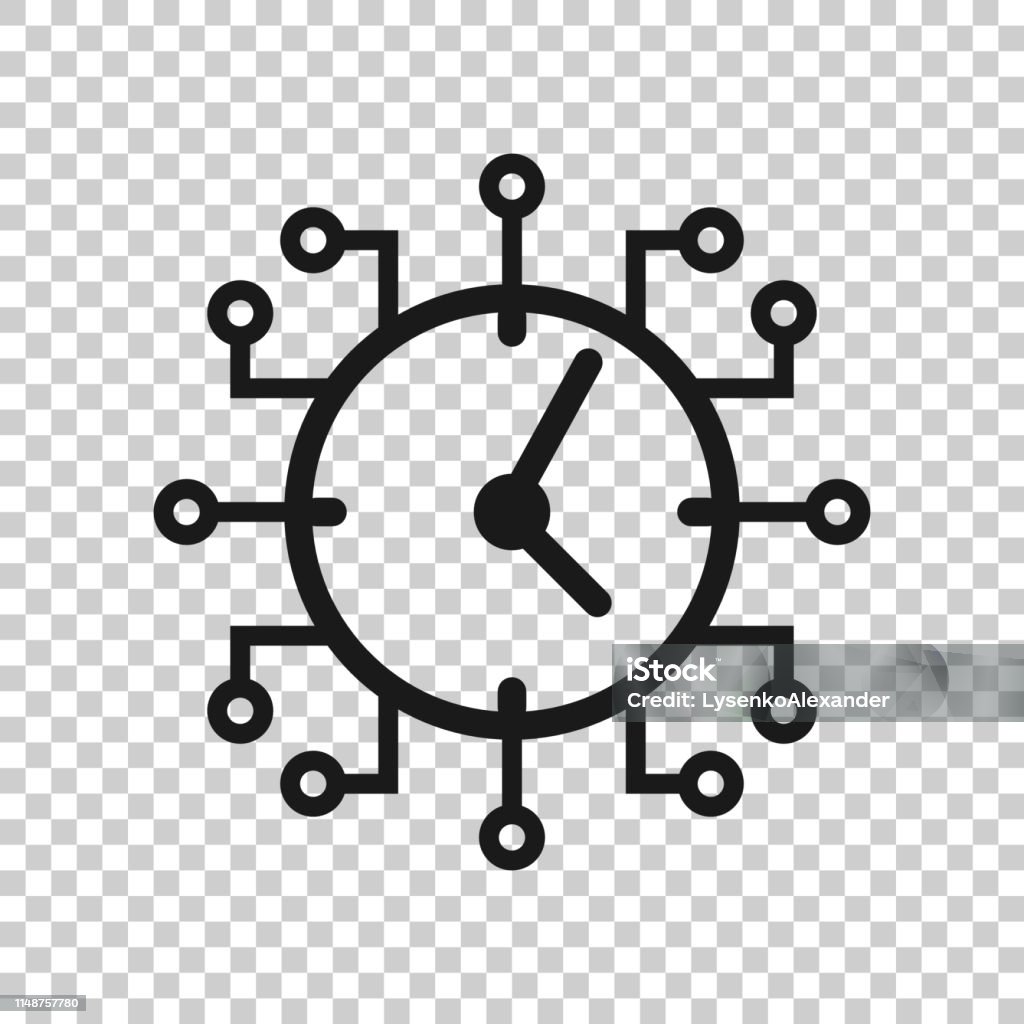 Real time icon in transparent style. Clock vector illustration on isolated background. Watch business concept. Time Card stock vector