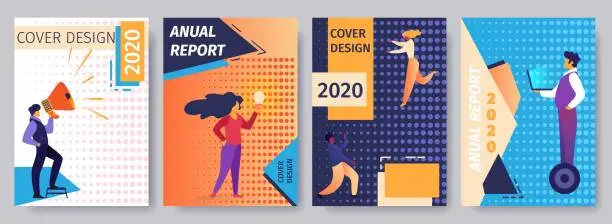 Vector illustration of Cover Design 2020 Annual Report Set with People