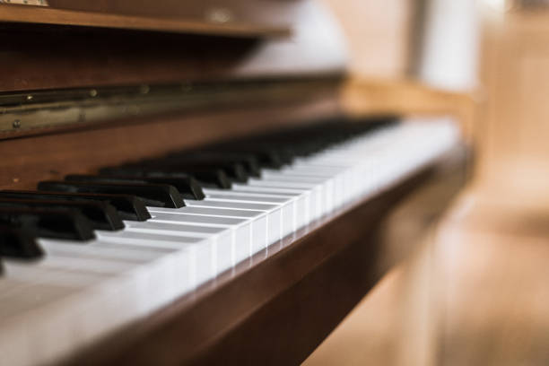 istock Rustic piano: close up picture of classical piano keys, selective focus 1148763407