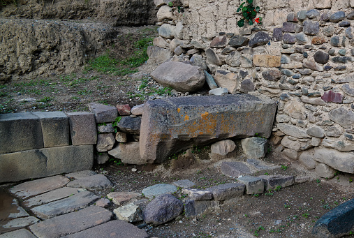 details of stone masonry at Ollantaytambo archaeological site at Cuzco province, Peru