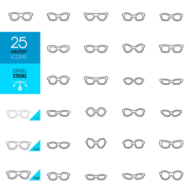 okulary ikony. edytowalny obrys. - human eye glass eyesight sunglasses stock illustrations