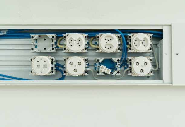 istock unfinished electrical panel with sockets for cables plugs and wifi connections 1148767680