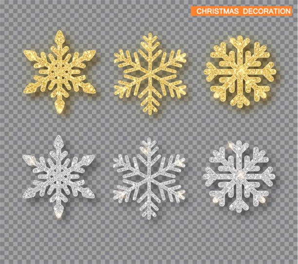 クリスマスの飾りセット、黄金と銀のきらめきは雪の結晶を覆いました。 - backgrounds metallic gold christmas点のイラスト素材／クリップアート素材／マンガ素材／アイコン素材