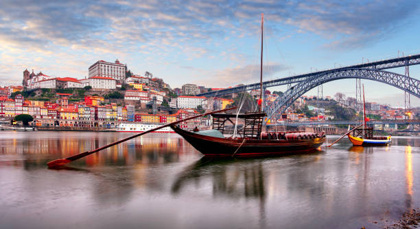 cityscape of porto (oporto) old town, portugal. valley of the douro river. panorama of the famous portuguese city. - porto portugal bridge international landmark imagens e fotografias de stock