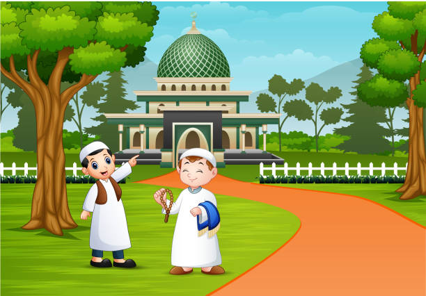 People Muslim Cartoon On The Road To The Mosque Stock Illustration -  Download Image Now - Mosque, Abstract, Arab Culture - iStock